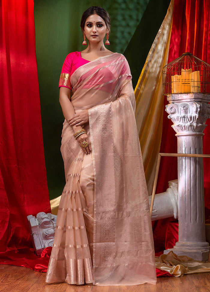 Beige Organza Saree With Blouse Piece