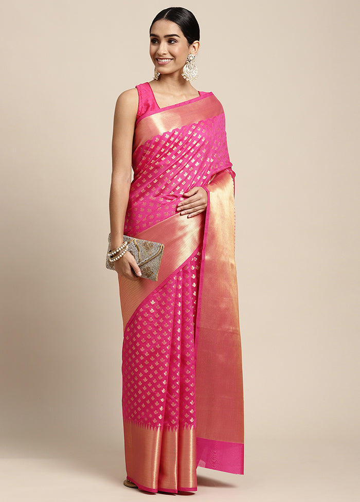 Pink Dupion Silk Saree With Blouse Piece