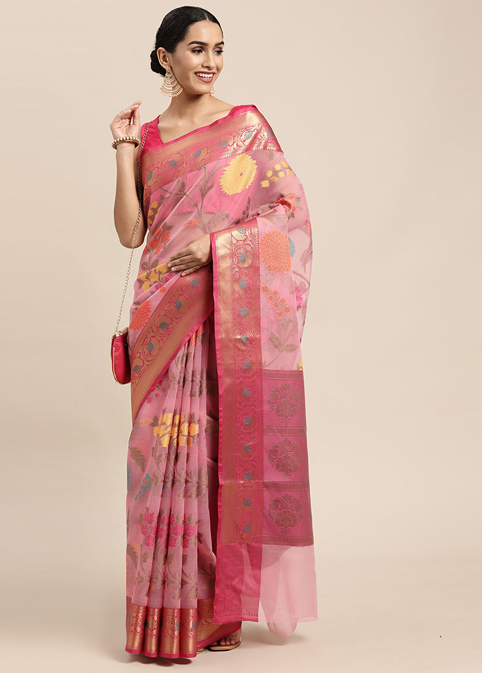 Pink Organza Saree With Blouse Piece