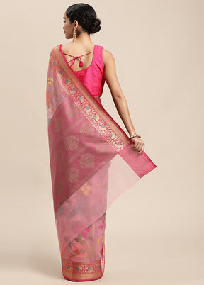 Pink Organza Saree With Blouse Piece