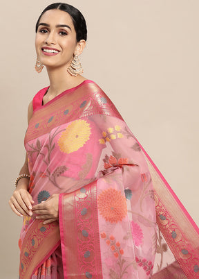 Pink Organza Saree With Blouse Piece