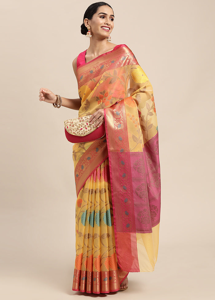 Yellow Organza Saree With Blouse Piece