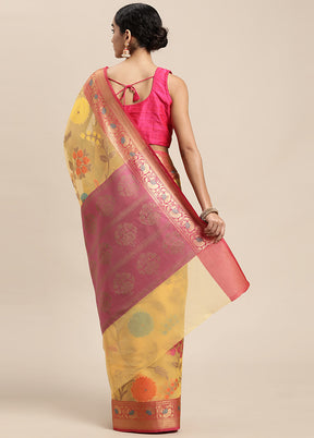 Yellow Organza Saree With Blouse Piece