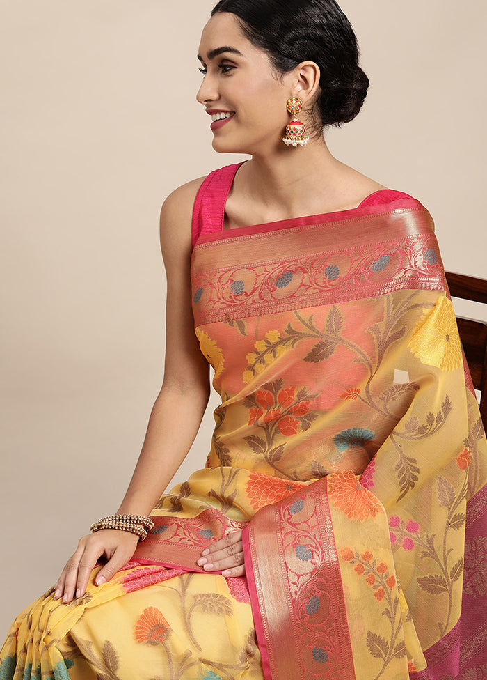 Yellow Organza Saree With Blouse Piece