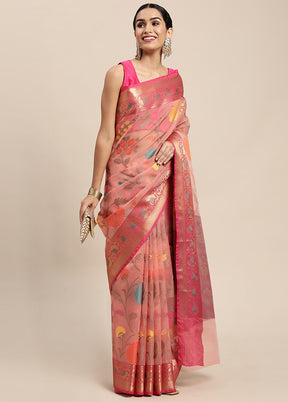 Pink Organza Saree With Blouse Piece