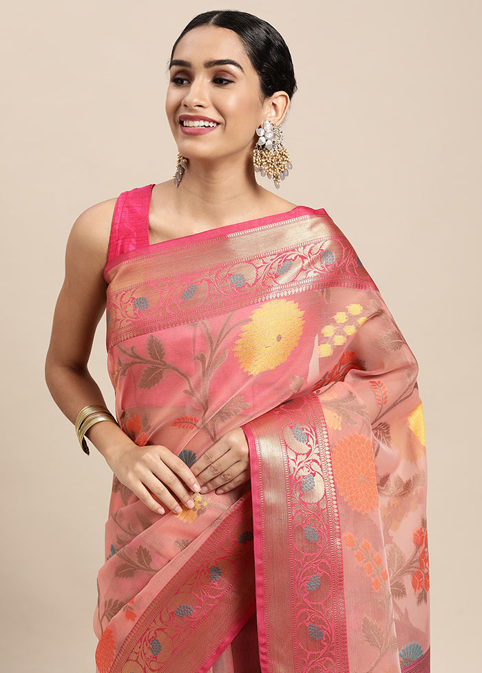 Pink Organza Saree With Blouse Piece