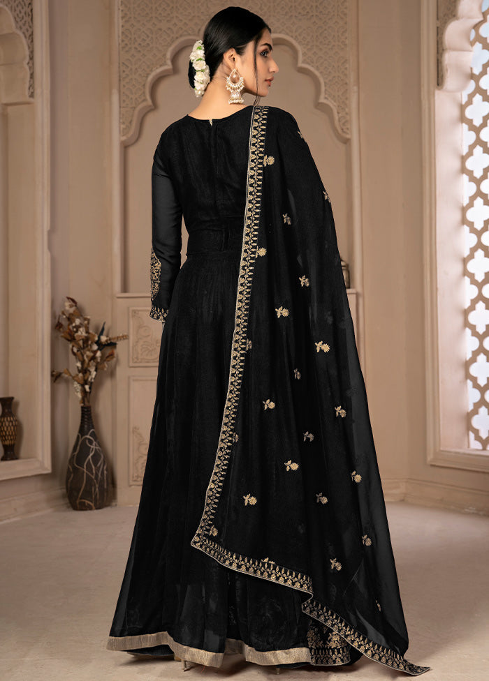 3 Pc Black Unstitched Georgett Suit Set With Dupatta