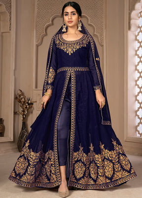 3 Pc Blue Unstitched Georgett Suit Set With Dupatta