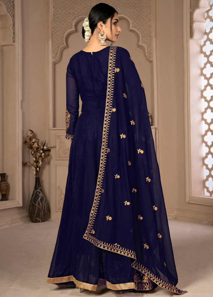 3 Pc Blue Unstitched Georgett Suit Set With Dupatta