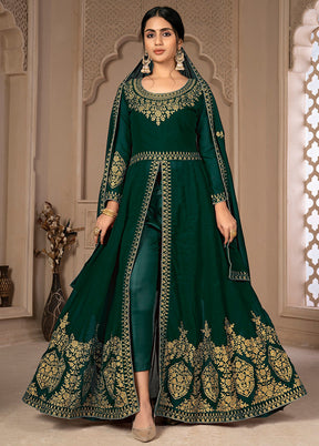 3 Pc Green Unstitched Georgett Suit Set With Dupatta