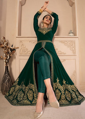 3 Pc Green Unstitched Georgett Suit Set With Dupatta