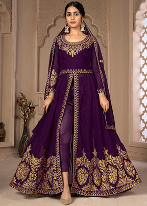 3 Pc Purple Unstitched Georgett Suit Set With Dupatta