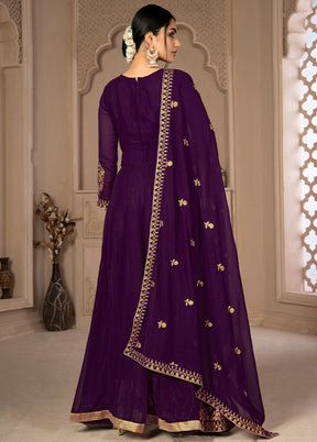 3 Pc Purple Unstitched Georgett Suit Set With Dupatta