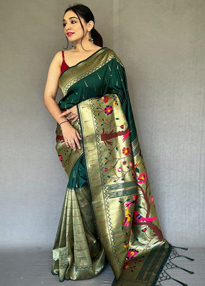 Green Zari Woven Spun Silk Saree With Blouse