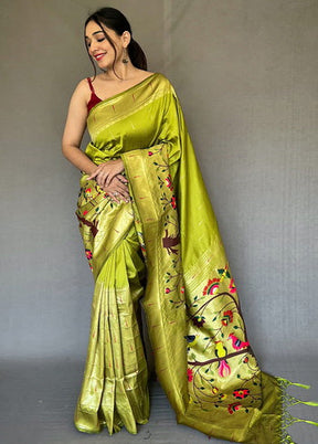 Pista Green Zari Woven Spun Silk Saree With Blouse