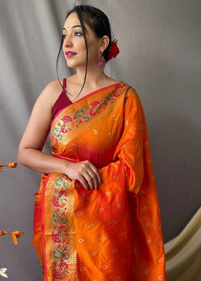 Orange Zari Woven Spun Silk Saree With Blouse