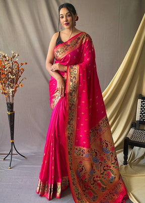 Pink Zari Woven Spun Silk Saree With Blouse