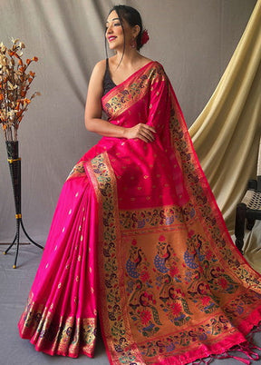 Pink Zari Woven Spun Silk Saree With Blouse
