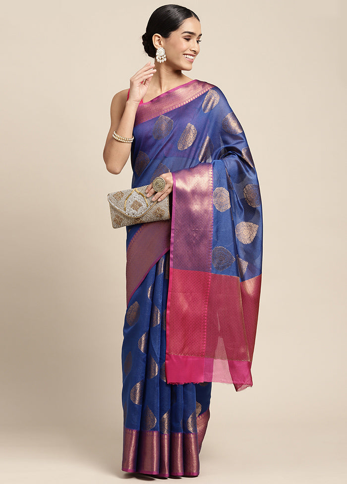 Blue Spun Silk Saree With Blouse Piece