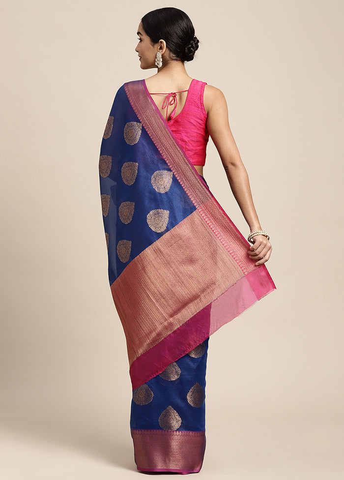 Blue Spun Silk Saree With Blouse Piece