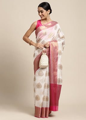 White Spun Silk Saree With Blouse Piece