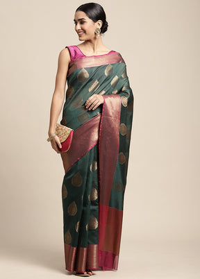 Green Spun Silk Saree With Blouse Piece