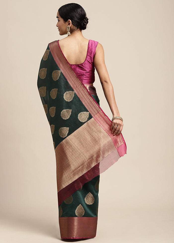 Green Spun Silk Saree With Blouse Piece