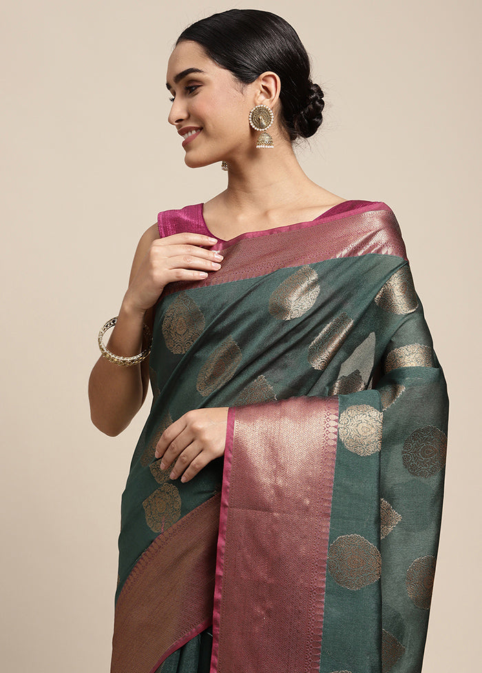 Green Spun Silk Saree With Blouse Piece