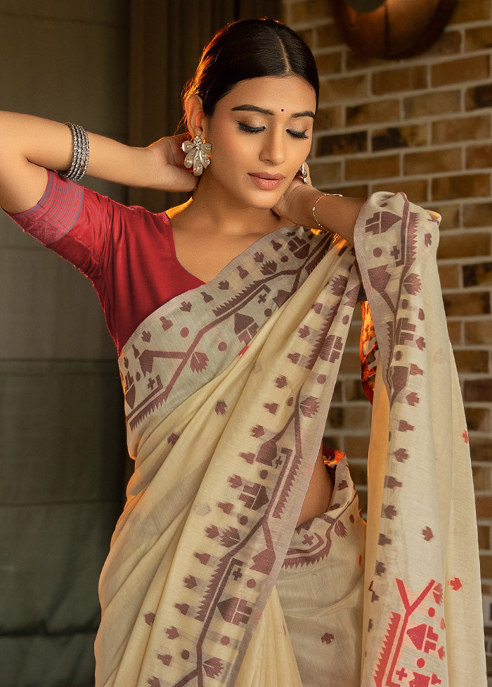 Red Pure Cotton Saree With Blouse Piece