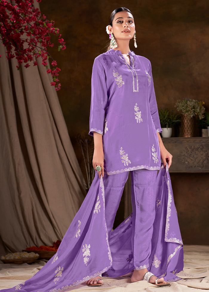 3 Pc Purple Readymade Silk Suit Set