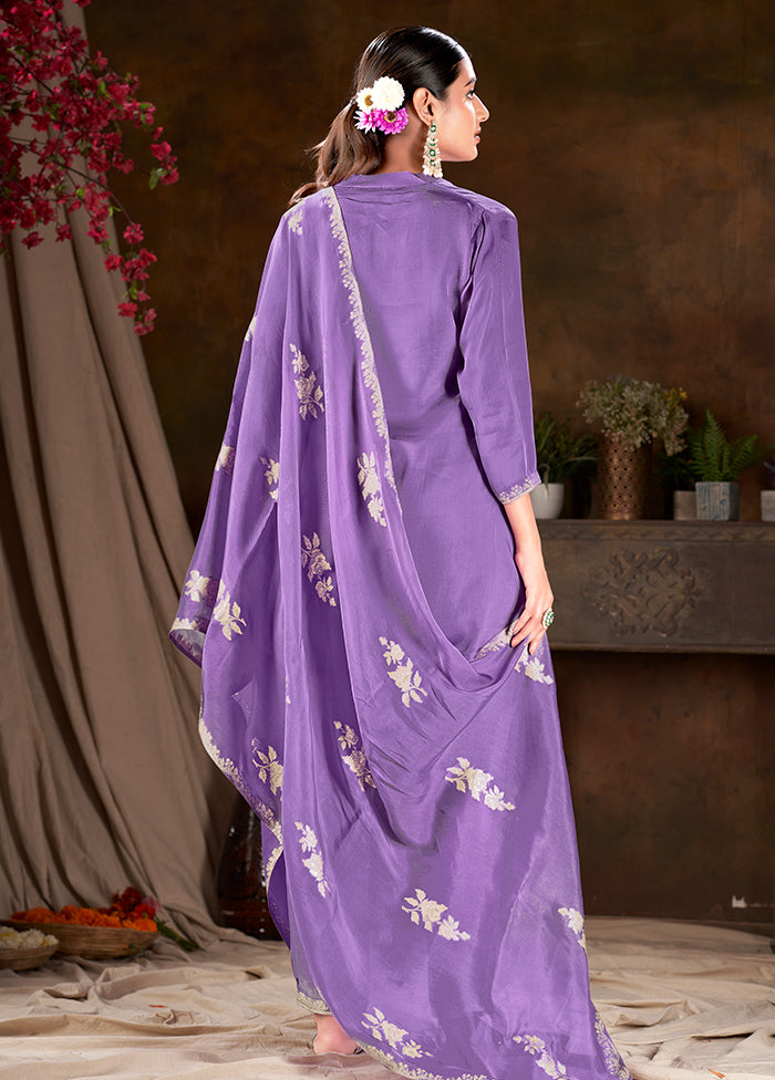 3 Pc Purple Readymade Silk Suit Set