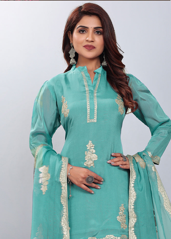 3 Pc Green Readymade Silk Suit Set