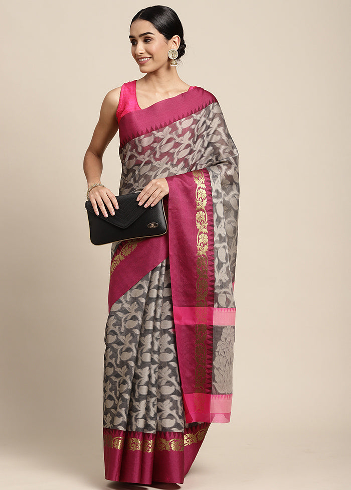 Black Dupion Silk Saree With Blouse Piece