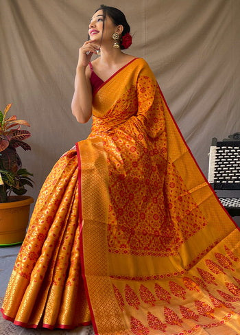 Mustard Zari Woven Spun Silk Saree With Blouse