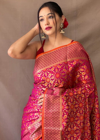 Wine Zari Woven Spun Silk Saree With Blouse