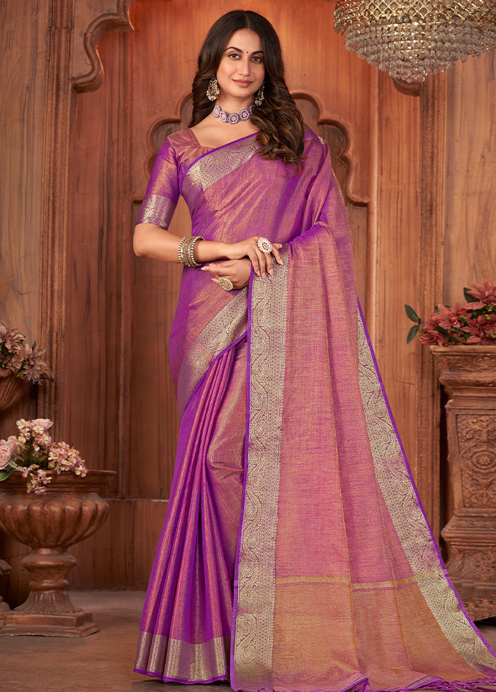 Purple Cotton Saree With Blouse Piece