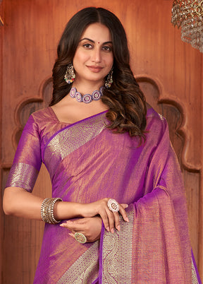 Purple Cotton Saree With Blouse Piece