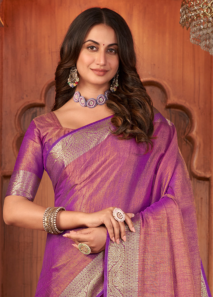 Purple Cotton Saree With Blouse Piece