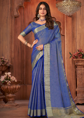 Royal Blue Cotton Saree With Blouse Piece