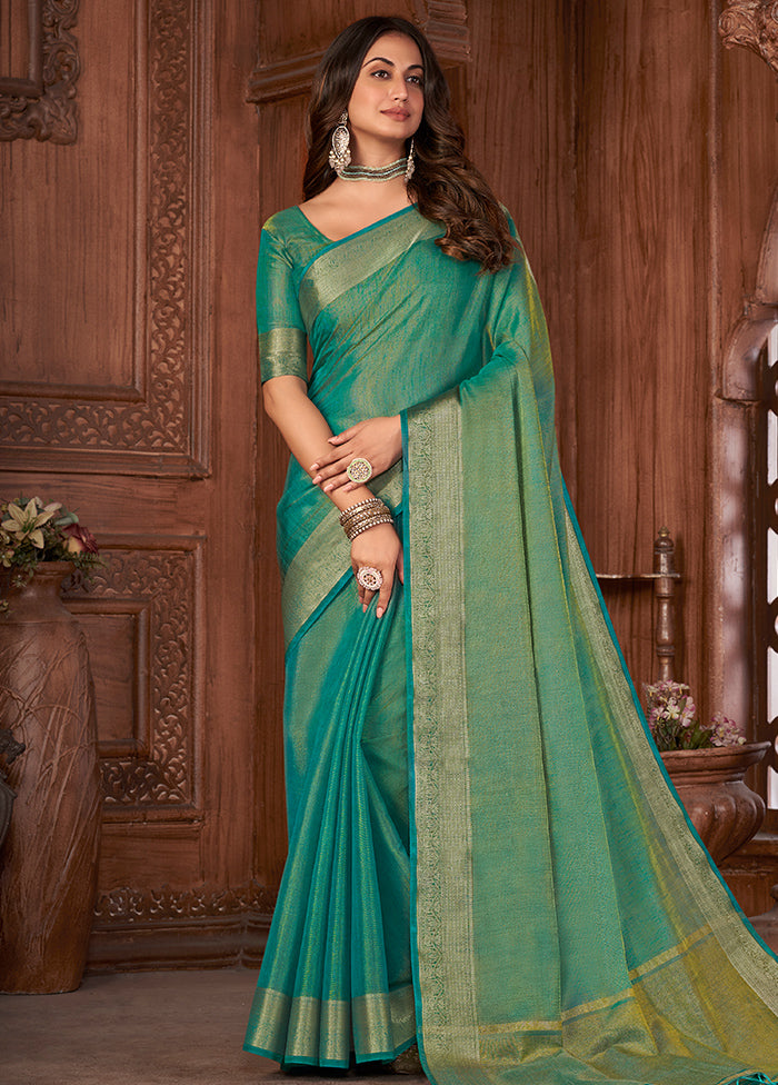 Rama Cotton Saree With Blouse Piece