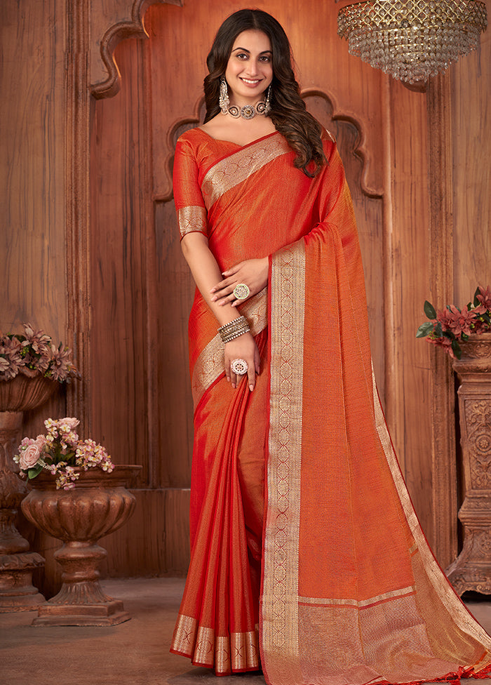 Red Cotton Saree With Blouse Piece