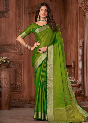 Green Cotton Saree With Blouse Piece