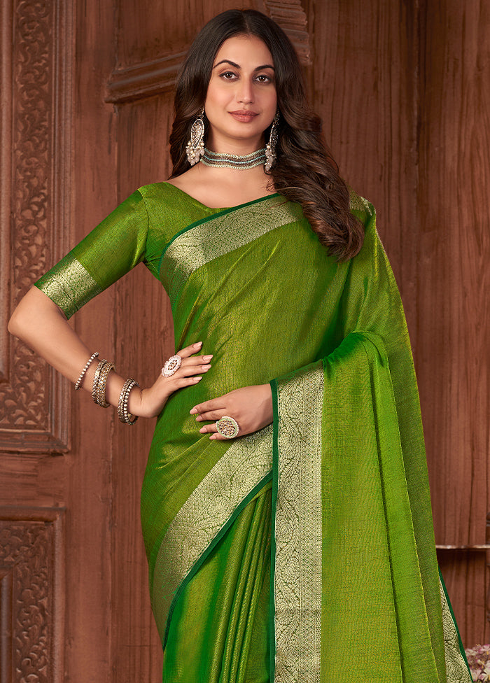 Green Cotton Saree With Blouse Piece