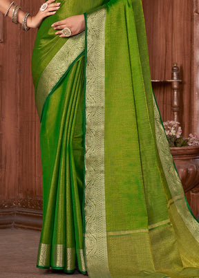 Green Cotton Saree With Blouse Piece