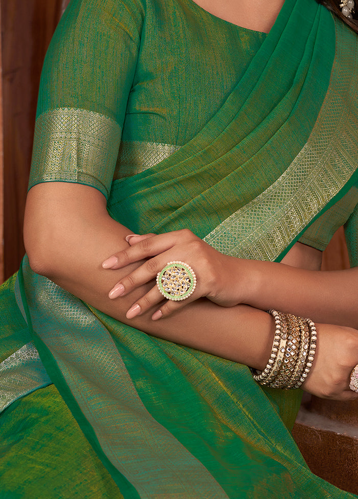 Green Cotton Saree With Blouse Piece