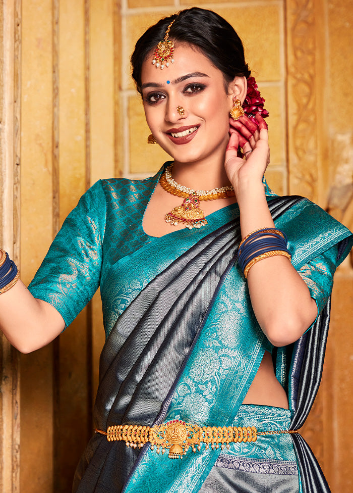 Multicolor Kanjivaram Silk Saree With Blouse Piece