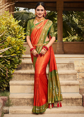 Red Kanjivaram Silk Saree With Blouse Piece