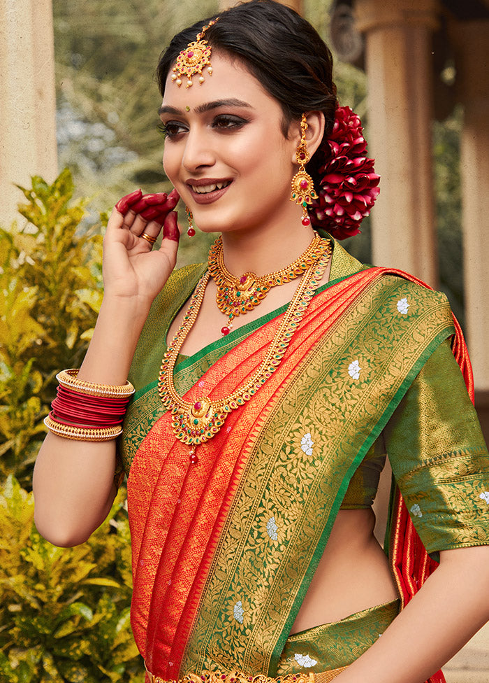 Red Kanjivaram Silk Saree With Blouse Piece