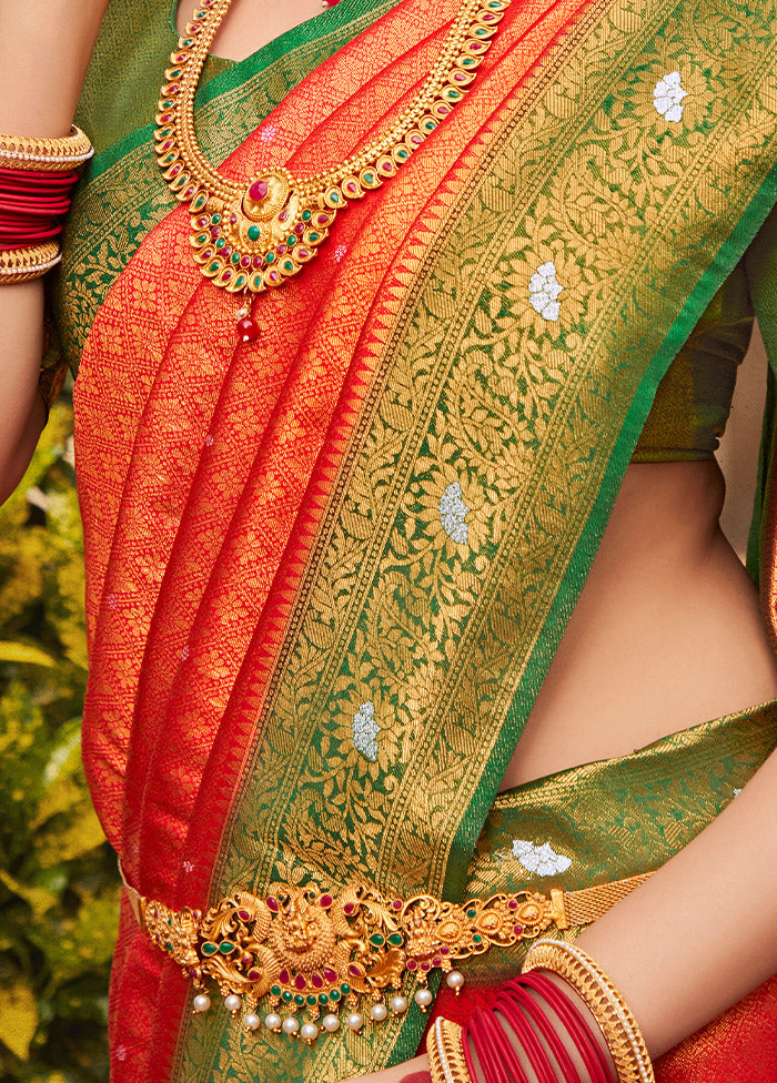 Red Kanjivaram Silk Saree With Blouse Piece