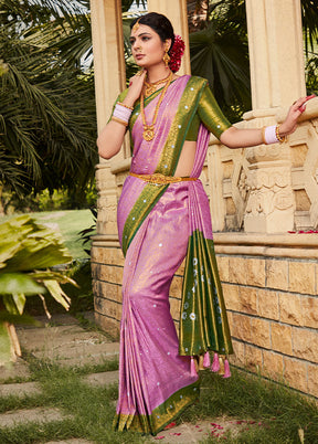 Pink Kanjivaram Silk Saree With Blouse Piece